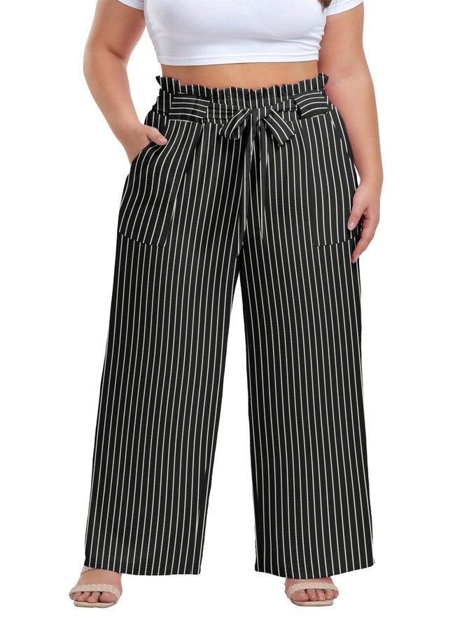 OLRIK High Waisted Pants for Women Maternity Work Pants Black Stripe-4X - Image 1